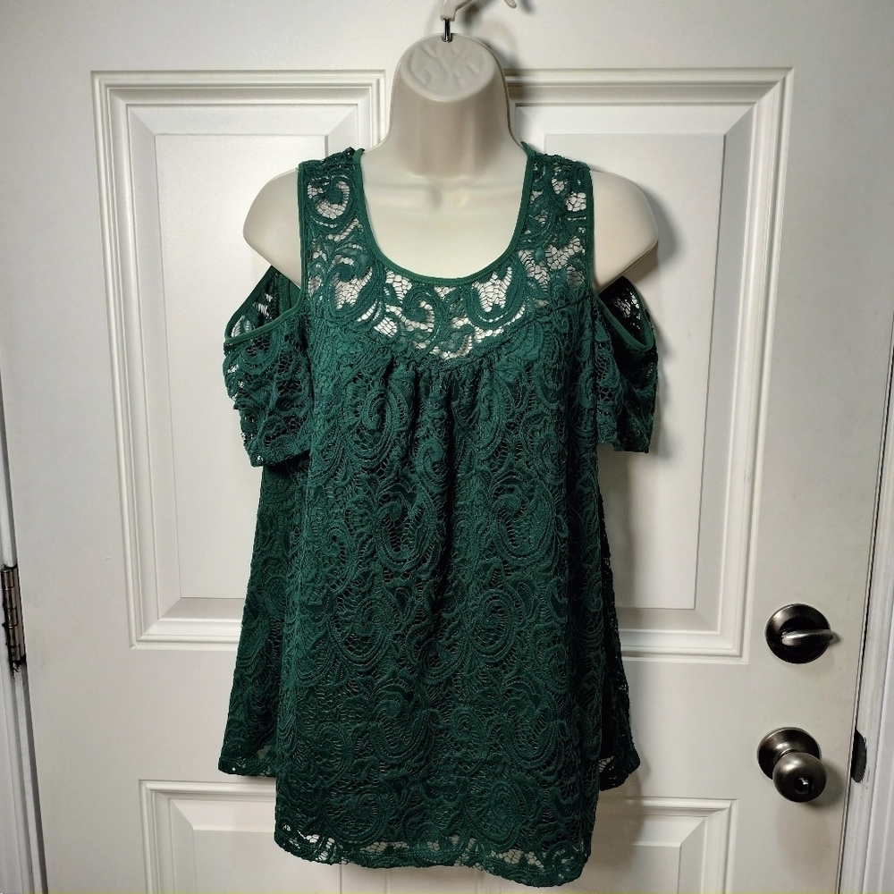 PerSeption Concept Forest Green Lace Tank Top Size Large